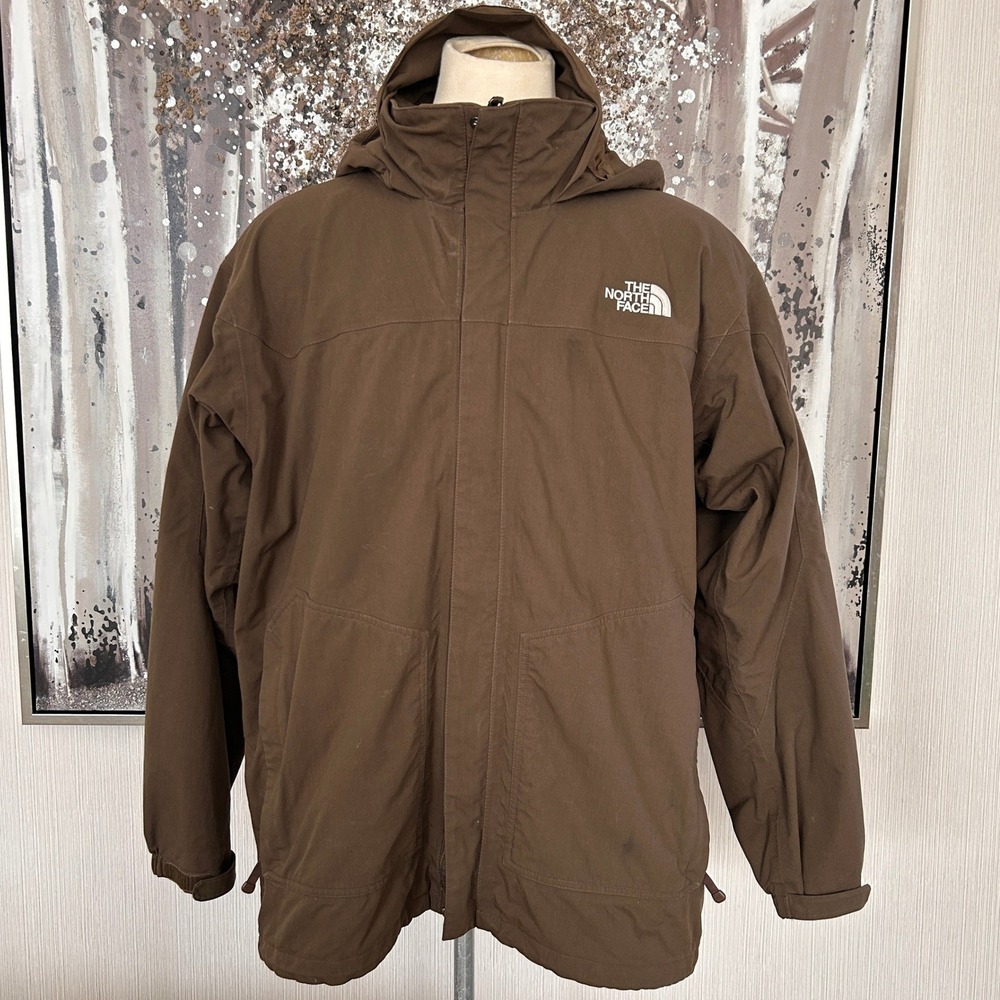 The North Face Men's Hooded Full Zip Brown Canvas Jacket - Size XL